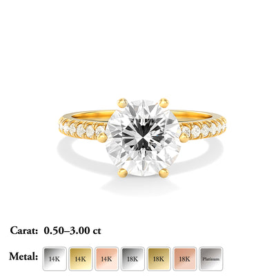 The Vera Ring - Lab Grown Diamond with 6-claws and Fine Pave Band