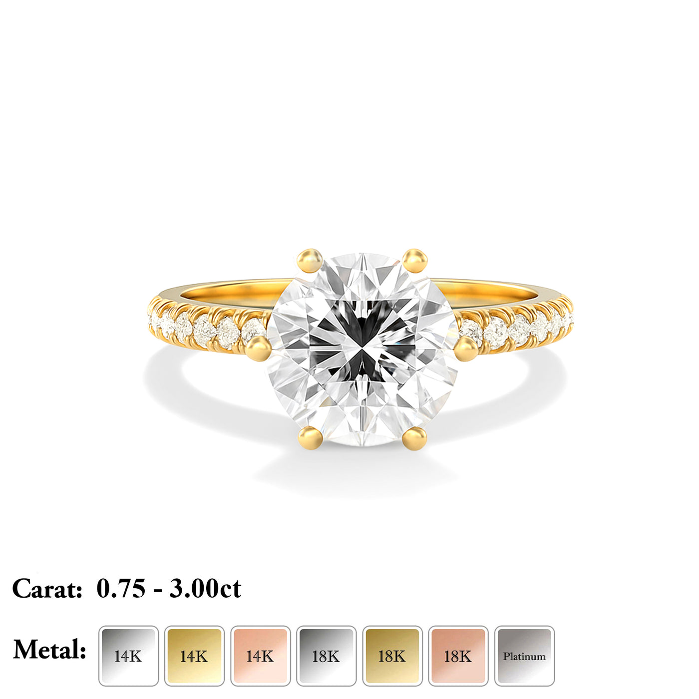 The Vera Ring - Lab Grown Diamond with 6-claws and Fine Pave Band