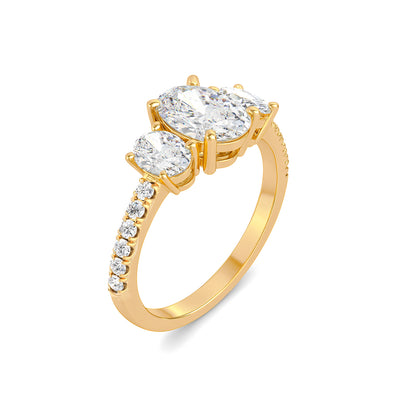 The Elisa Ring - Three Stone Oval Diamond Ring with with Pavé