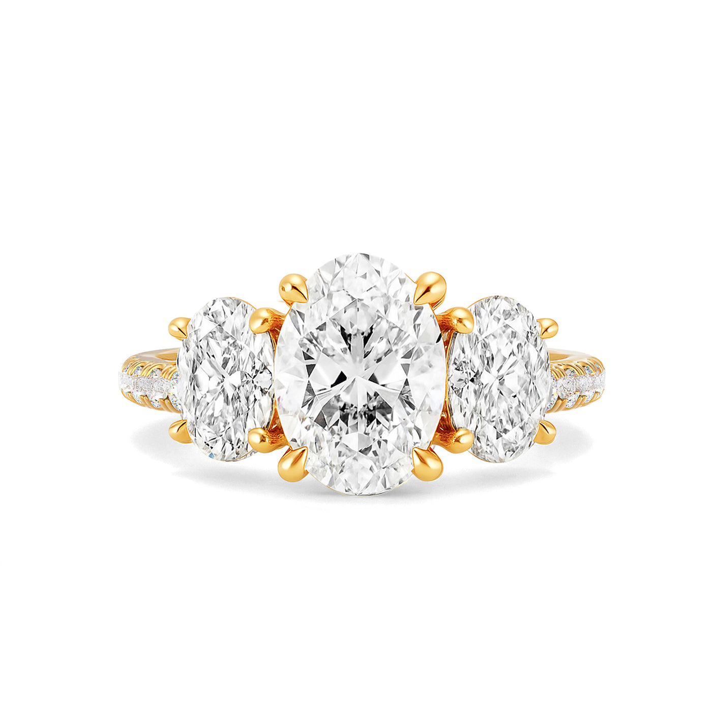 The Elisa Ring - Three Stone Oval Diamond Ring with with Pavé