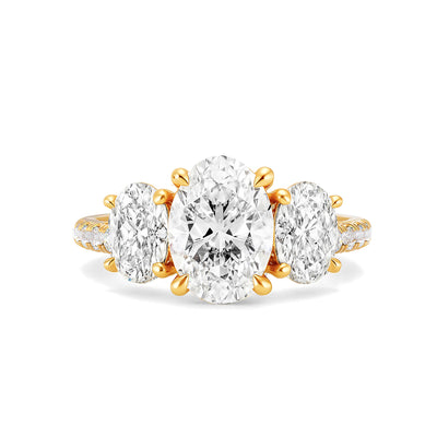The Elisa Ring - Three Stone Oval Diamond Ring with with Pavé