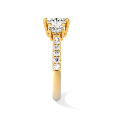 The Elisa Ring - Three Stone Oval Diamond Ring with with Pavé
