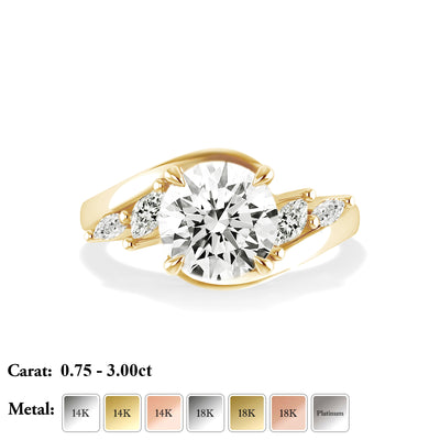 The Melody Ring - Wave Ring with Marquise Accents - Lab Grown Diamond