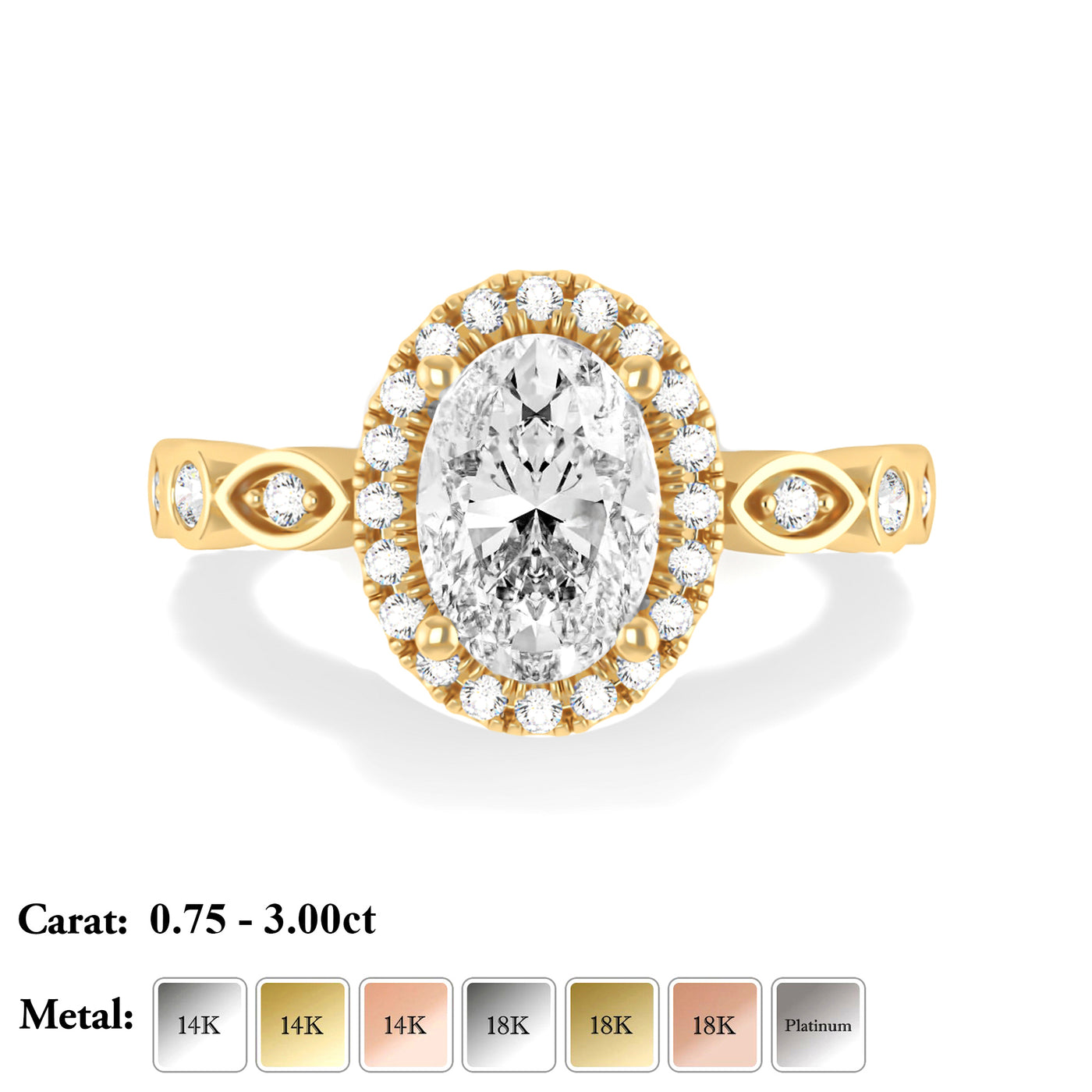 Oval Lab Grown Diamond Halo Engagement Ring - Eleanor