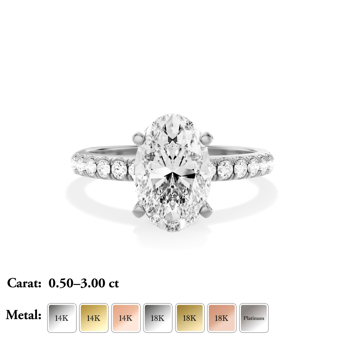 Oval Lab Grown Diamond Engagement Ring with Pave Band- Elise