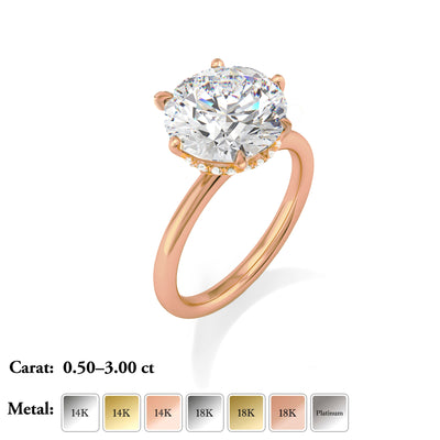 The Phoebe Ring - Hidden Halo 6-Claw Round Solitaire - Lab Grown Diamond