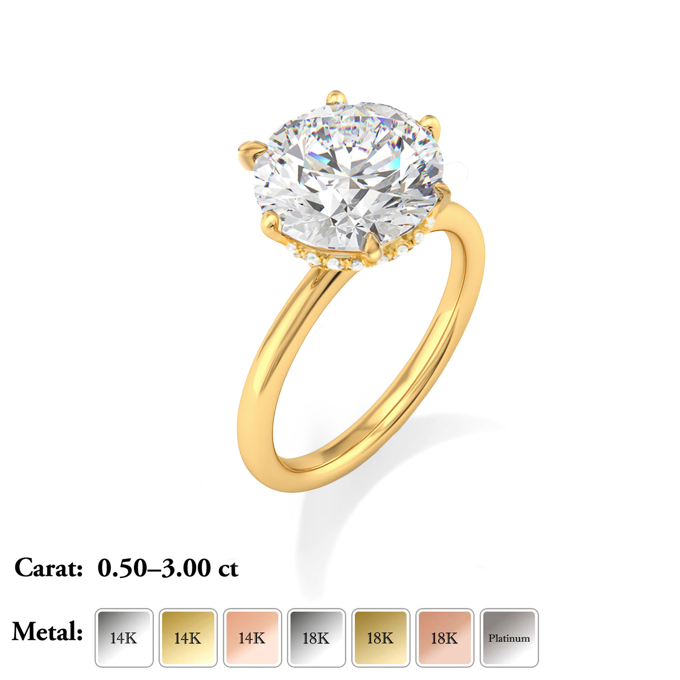 The Phoebe Ring - Hidden Halo 6-Claw Round Solitaire - Lab Grown Diamond