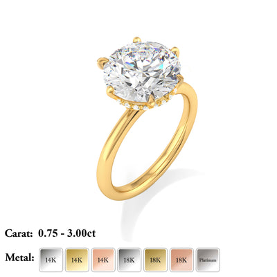The Phoebe Ring - Hidden Halo 6-Claw Round Solitaire - Lab Grown Diamond