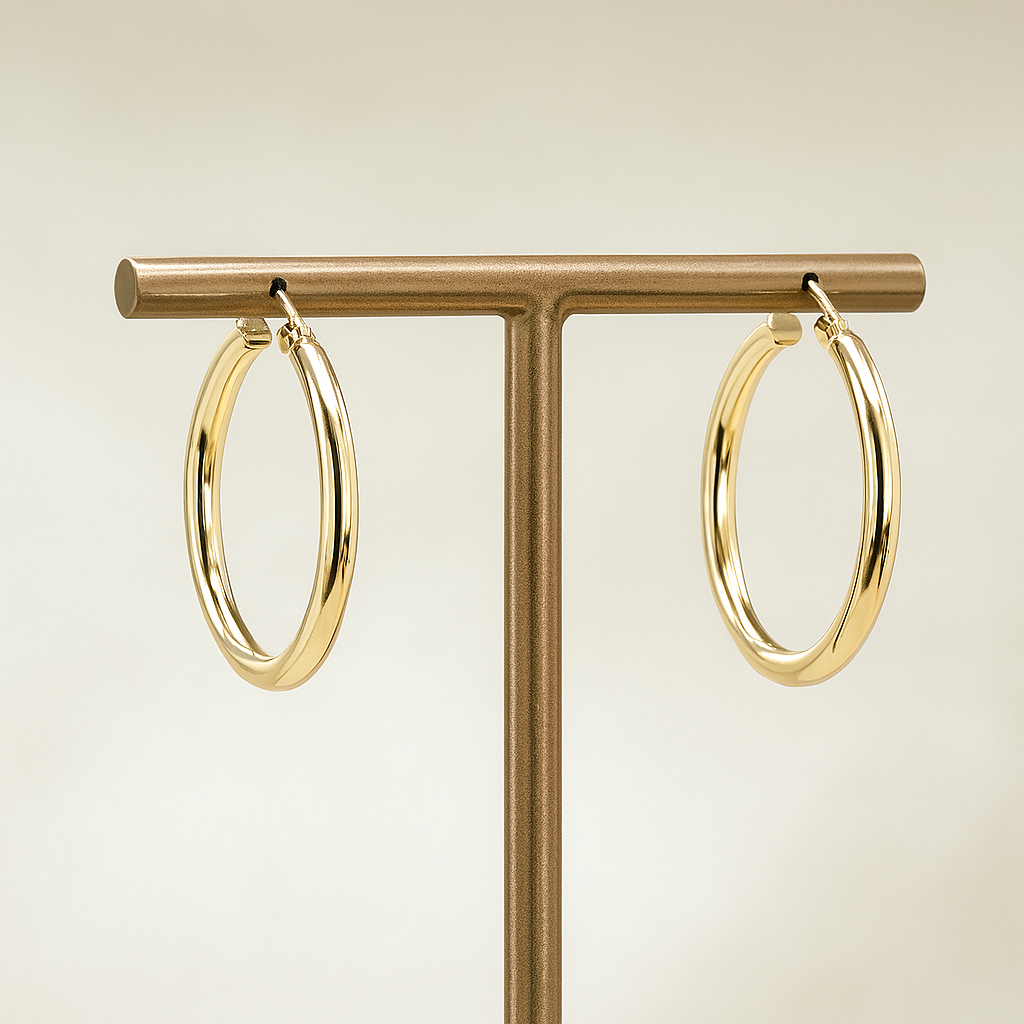 9K Yellow Gold Stud Hoop Earrings 20mm