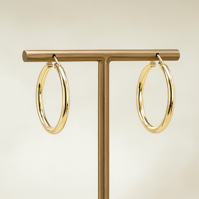 9K Yellow Gold Stud Hoop Earrings 20mm