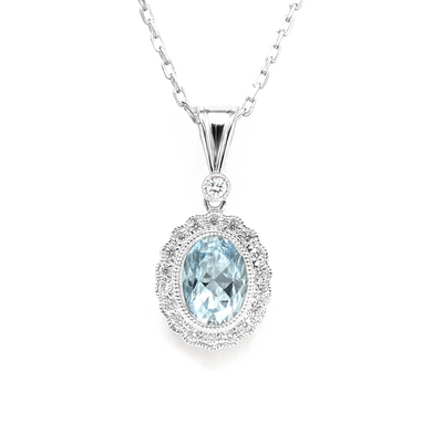 14K White Gold Aquamarine & Diamond Pendant