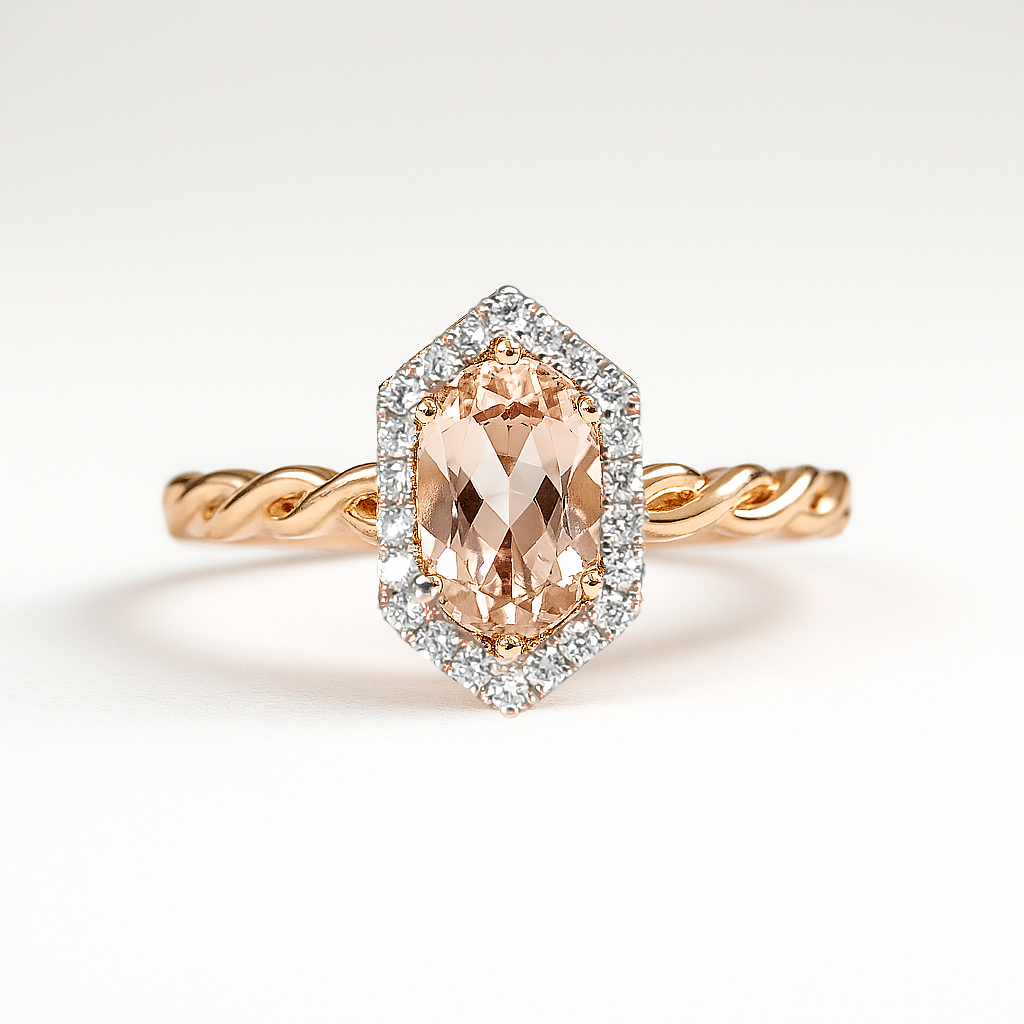 14K Rose Gold Morganite & Diamond Ring
