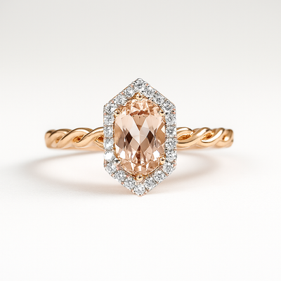 14K Rose Gold Morganite & Diamond Ring