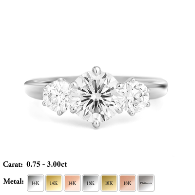 The Zoe Ring - Trilogy With Round Side Stones (6-claw) - Lab Grown Diamond