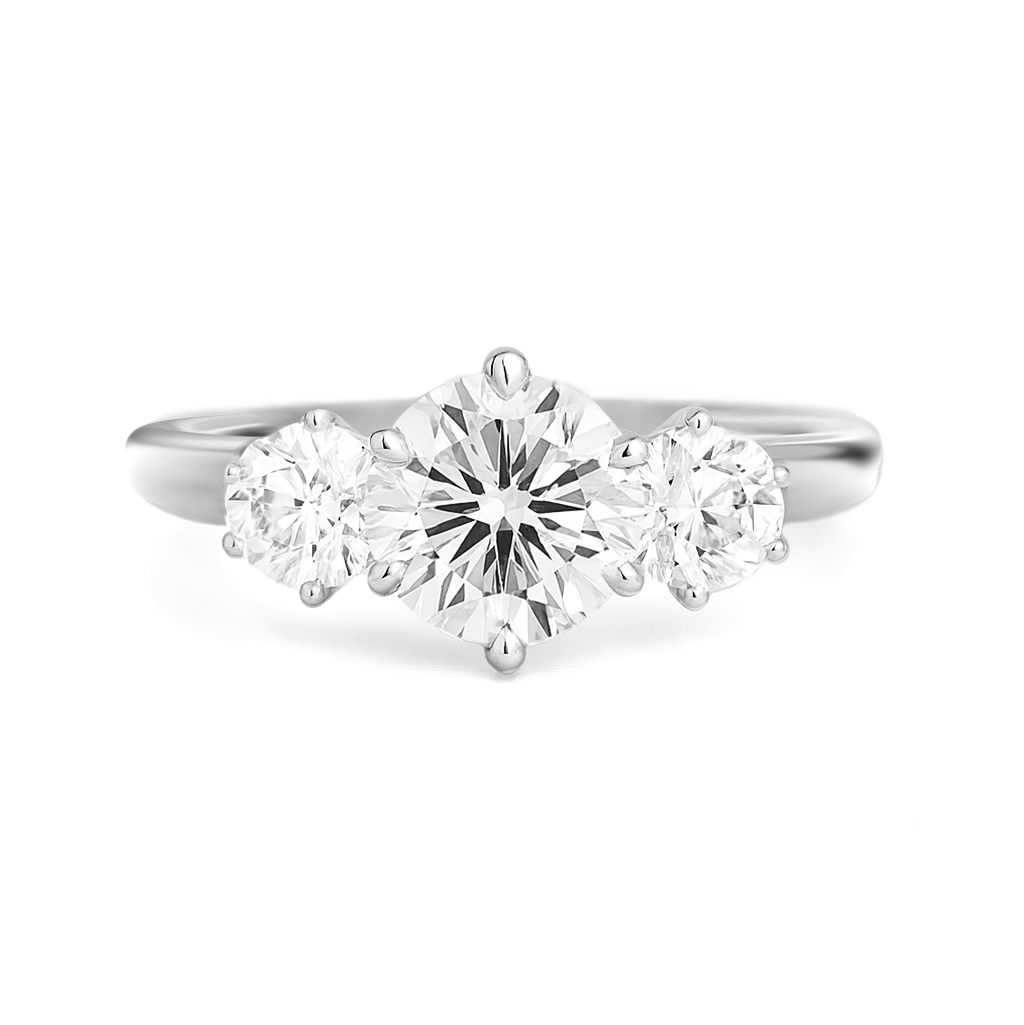 The Zoe Ring - Trilogy With Round Side Stones (6-claw) - Lab Grown Diamond