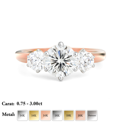 The Zoe Ring - Trilogy With Round Side Stones (6-claw) - Lab Grown Diamond
