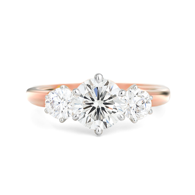 The Zoe Ring - Trilogy With Round Side Stones (6-claw) - Lab Grown Diamond