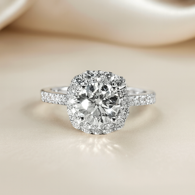 Round Brilliant Cushion Shaped Halo Ring with 2.75 Carat TW of Lab-Grown Diamonds in 18kt White Gold