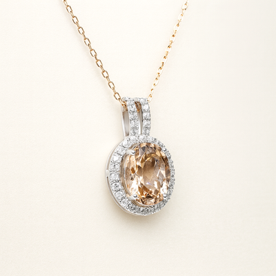 14K White Gold Morganite & Diamond Pendant