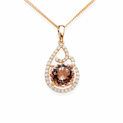 14K Rose Gold Morganite & Diamond Pendant