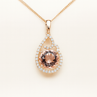 14K Rose Gold Morganite & Diamond Pendant