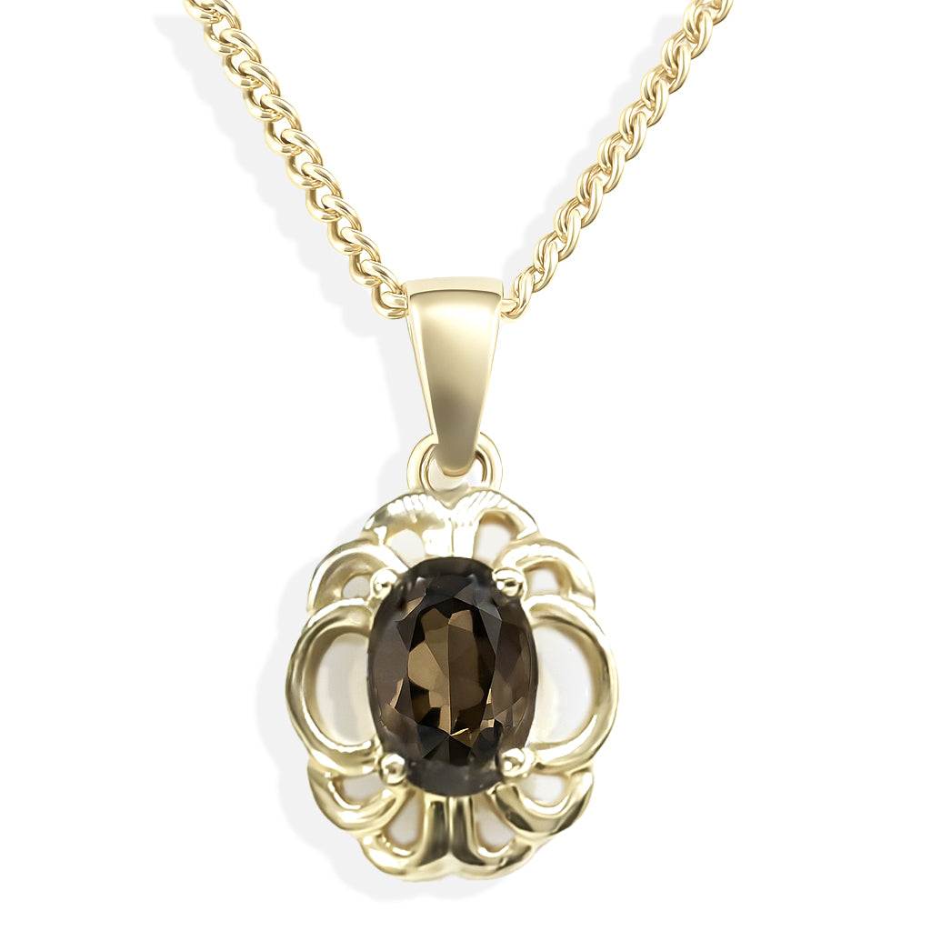 9K Yellow Gold Smokey Quartz Pendant
