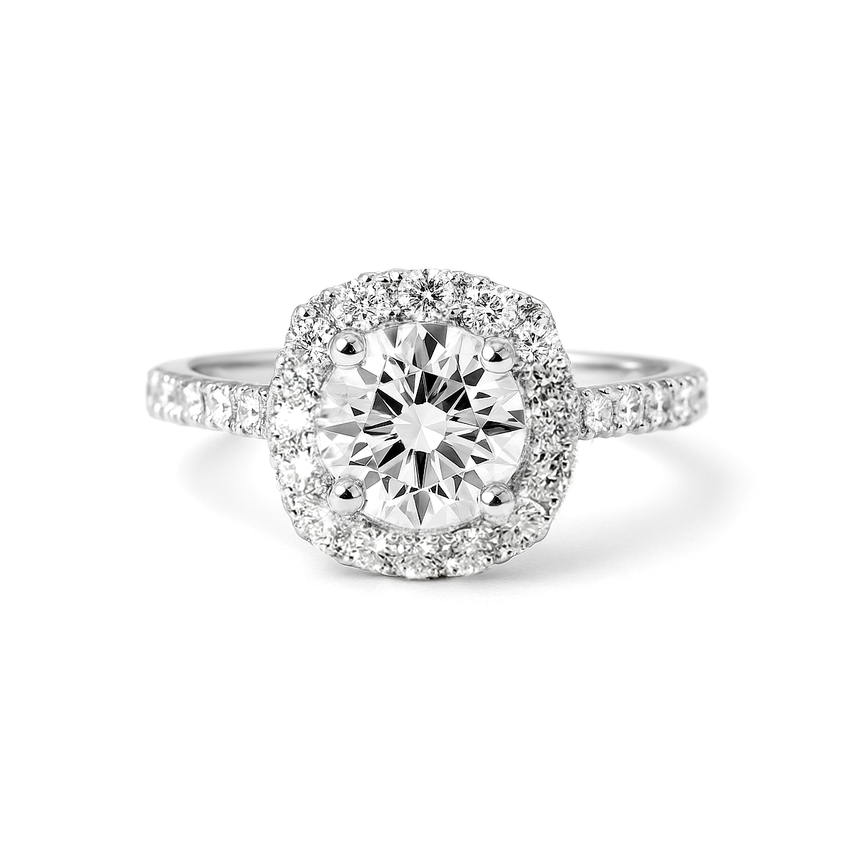 Round Brilliant Cushion Shaped Halo Ring with 2.75 Carat TW of Lab-Grown Diamonds in 18kt White Gold