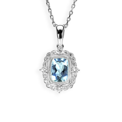 14K White Gold Aquamarine & Diamond Pendant
