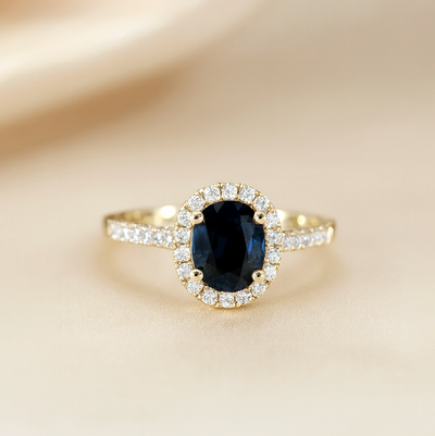 The Rosalie Ring – Diamond Halo Solitaire with Pavé Shoulders