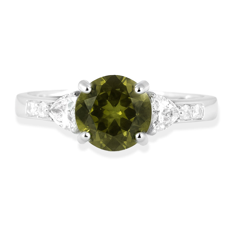 18K White Gold Australian Green Sapphire & Diamond Ring