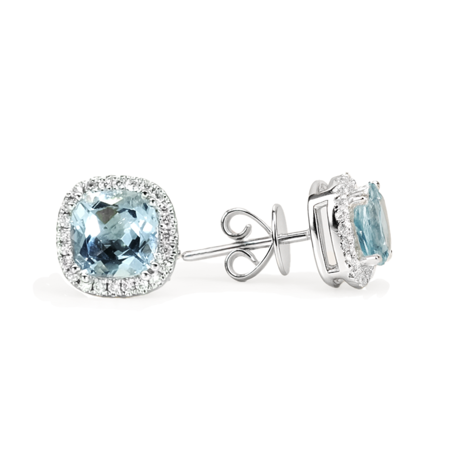 14K White Gold Aquamarine & Diamond Earrings
