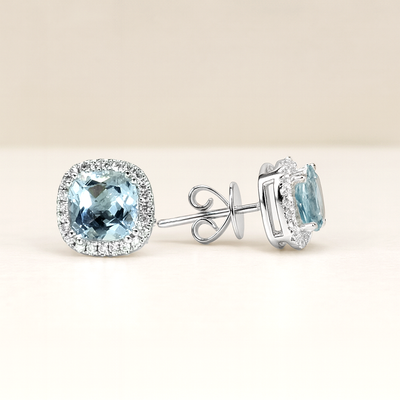 14K White Gold Aquamarine & Diamond Earrings
