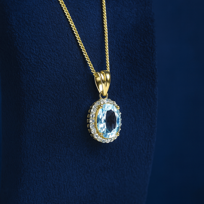 9K Yellow Gold Aquamarine & Diamond Pendant