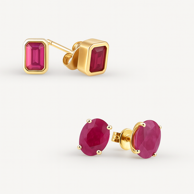 9K Yellow Gold Ruby Stud Earrings
