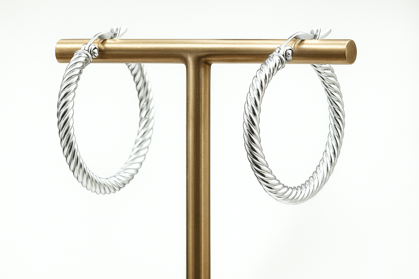 9K White Gold Twist Hoop Earrings