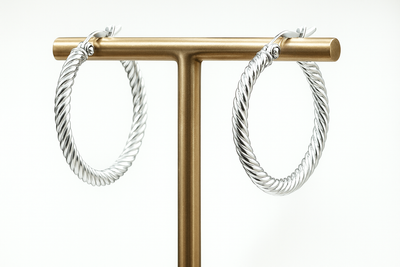 9K White Gold Twist Hoop Earrings