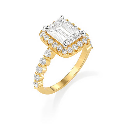 The Allison Ring - Emerald Cut Diamond Halo Engagement Ring with Pave Sides