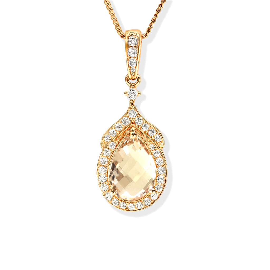 14K Rose Gold Morganite & Diamond Pendant