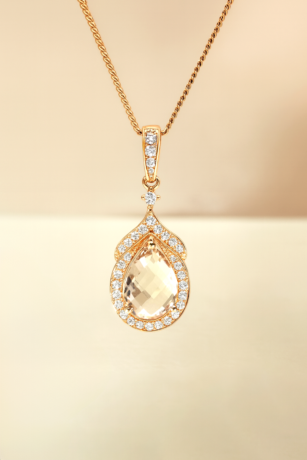 14K Rose Gold Morganite & Diamond Pendant