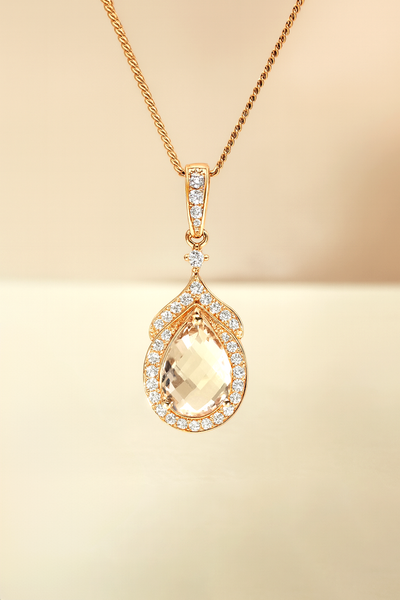 14K Rose Gold Morganite & Diamond Pendant