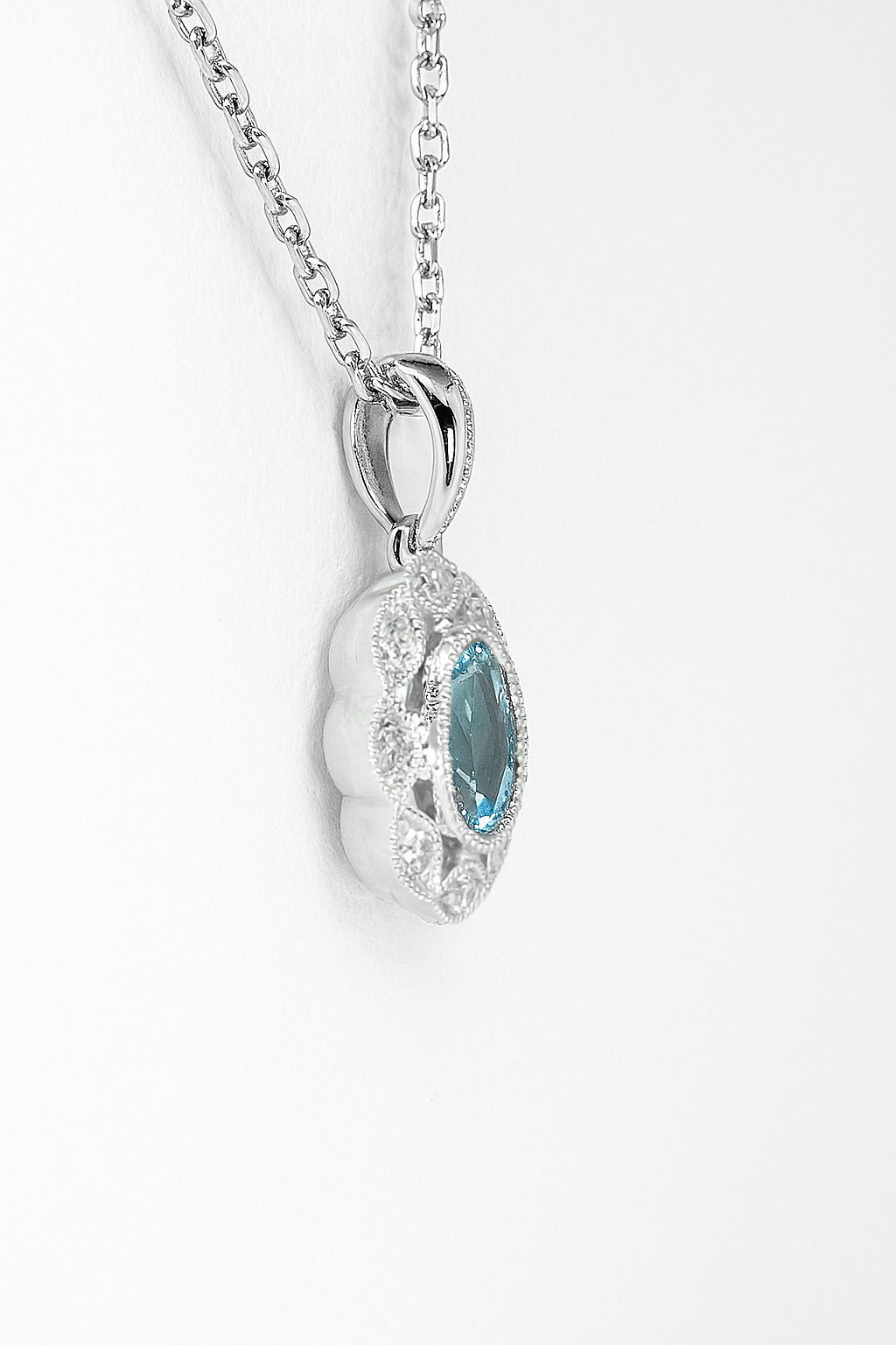 14K White Gold Aquamarine & Diamond Pendant