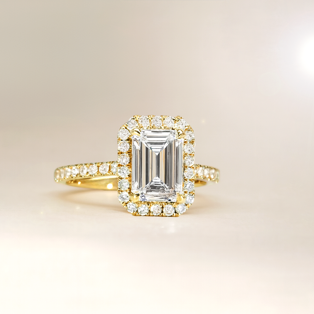 Emerald Lab Grown Diamond Halo Engagement Ring - Louise