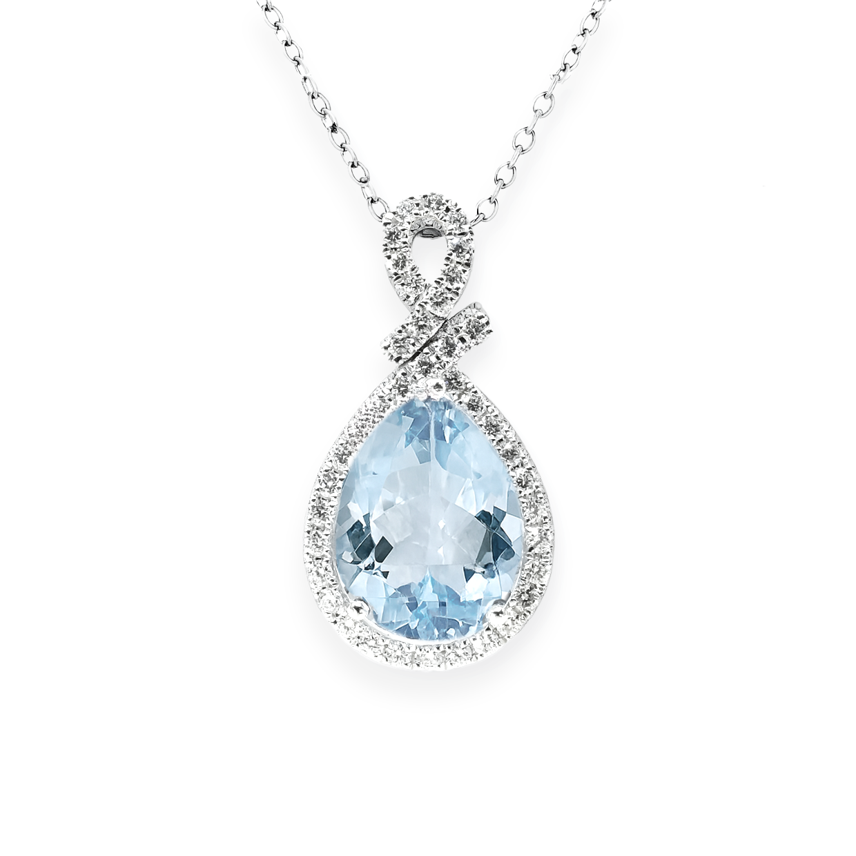 14K White Gold Aquamarine & Diamond Pendant