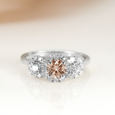 9K White Gold Trilogy Ring with Lab-Grown Pink & White Diamonds
