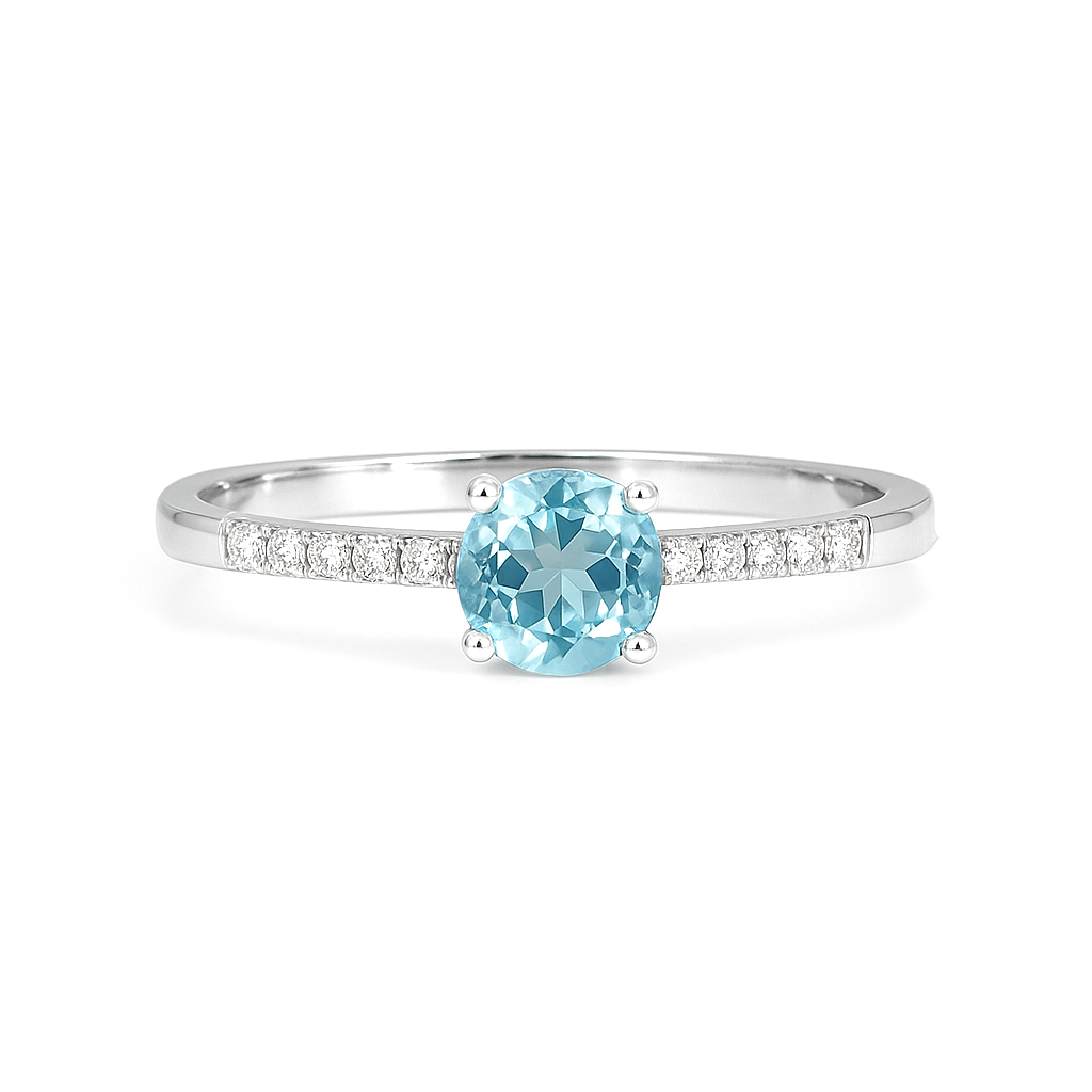 14K White Gold Aquamarine & Diamond Ring