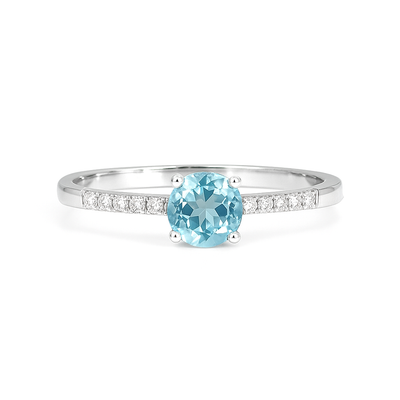 14K White Gold Aquamarine & Diamond Ring
