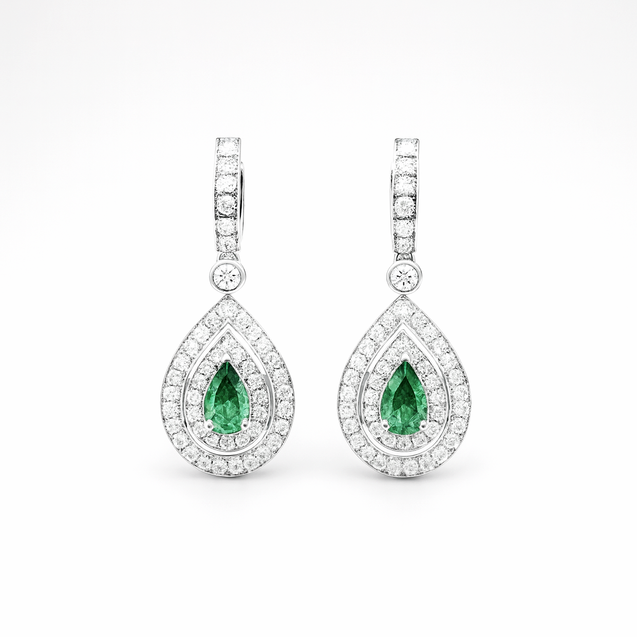 18K White Gold Emerald & Diamond Earrings