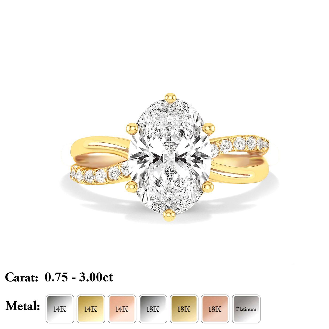 The Selena Ring - Oval Lab Grown Diamond with Twisted Pavé Band and Hidden Halo