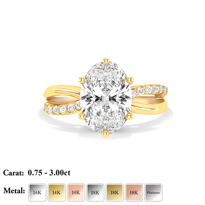 The Selena Ring - Oval Lab Grown Diamond with Twisted Pavé Band and Hidden Halo