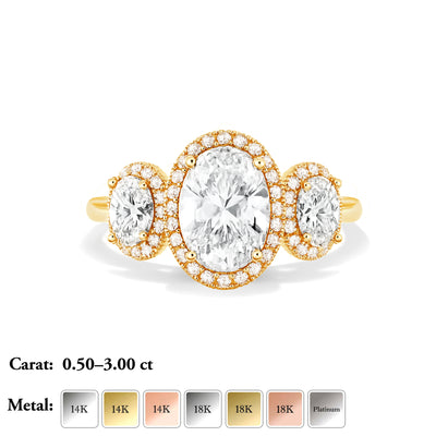 The Brittany Ring - Oval Trilogy with Halos - Lab Grown Diamond